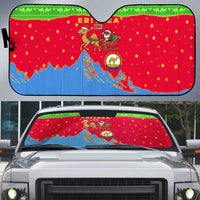 Eritrea Christmas Auto Sun Shade with Santa Claus Camel Sleigh National Emblem and Red Green Blue Pattern - Wonder Print Shop