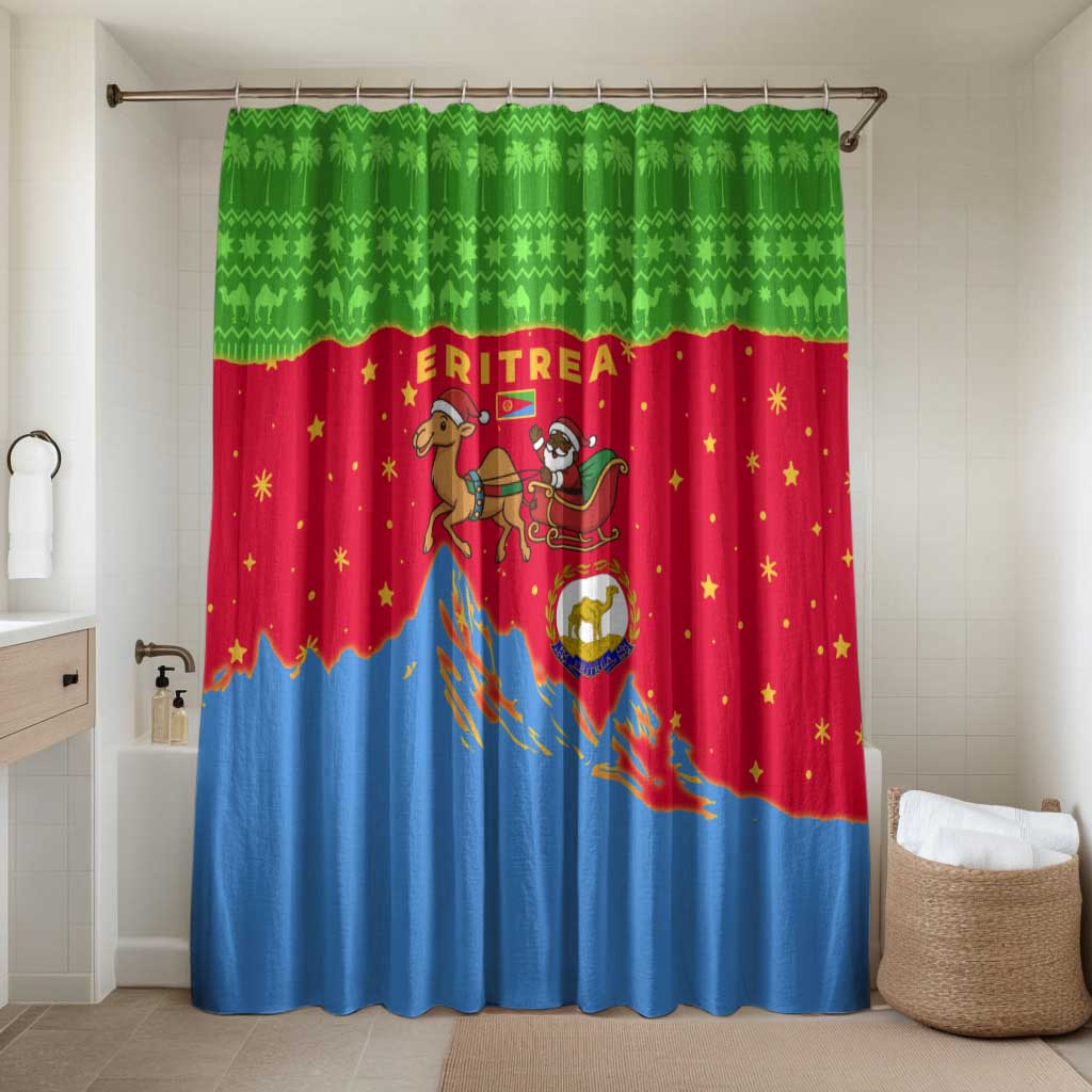 Eritrea Christmas Bathroom Set with Santa Claus Camel Sleigh National Emblem and Red Green Blue Pattern - Wonder Print Shop