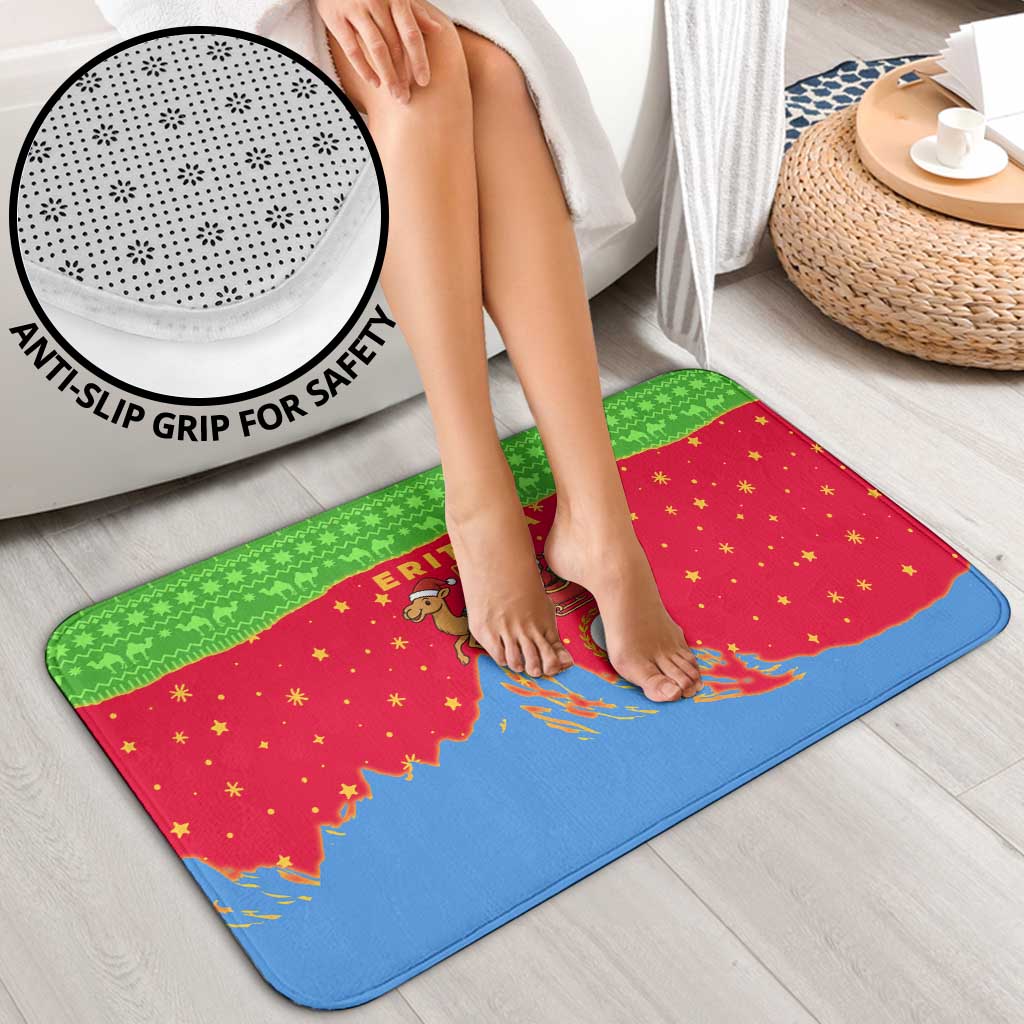 Eritrea Christmas Bathroom Set with Santa Claus Camel Sleigh National Emblem and Red Green Blue Pattern - Wonder Print Shop