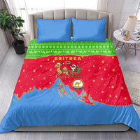 Eritrea Christmas Bedding Set with Santa Claus Camel Sleigh National Emblem and Red Green Blue Pattern - Wonder Print Shop