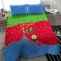 Eritrea Christmas Bedding Set with Santa Claus Camel Sleigh National Emblem and Red Green Blue Pattern - Wonder Print Shop