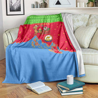 Eritrea Christmas Blanket with Santa Claus Camel Sleigh National Emblem and Red Green Blue Pattern - Wonder Print Shop