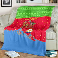 Eritrea Christmas Blanket with Santa Claus Camel Sleigh National Emblem and Red Green Blue Pattern - Wonder Print Shop