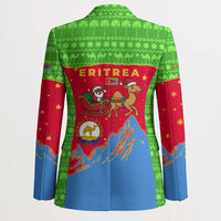 Eritrea Christmas Blazer with Santa Claus Camel Sleigh National Emblem and Red Green Blue Pattern - Wonder Print Shop