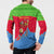 Eritrea Christmas Button Sweatshirt with Santa Claus Camel Sleigh National Emblem and Red Green Blue Pattern - Wonder Print Shop