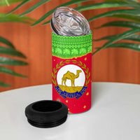 Eritrea Christmas 4 in 1 Can Cooler Tumbler with Santa Claus Camel Sleigh National Emblem and Red Green Blue Pattern - Wonder Print Shop