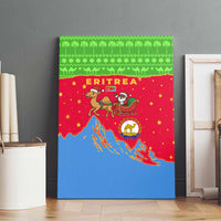 Eritrea Christmas Canvas Wall Art with Santa Claus Camel Sleigh National Emblem and Red Green Blue Pattern - Wonder Print Shop