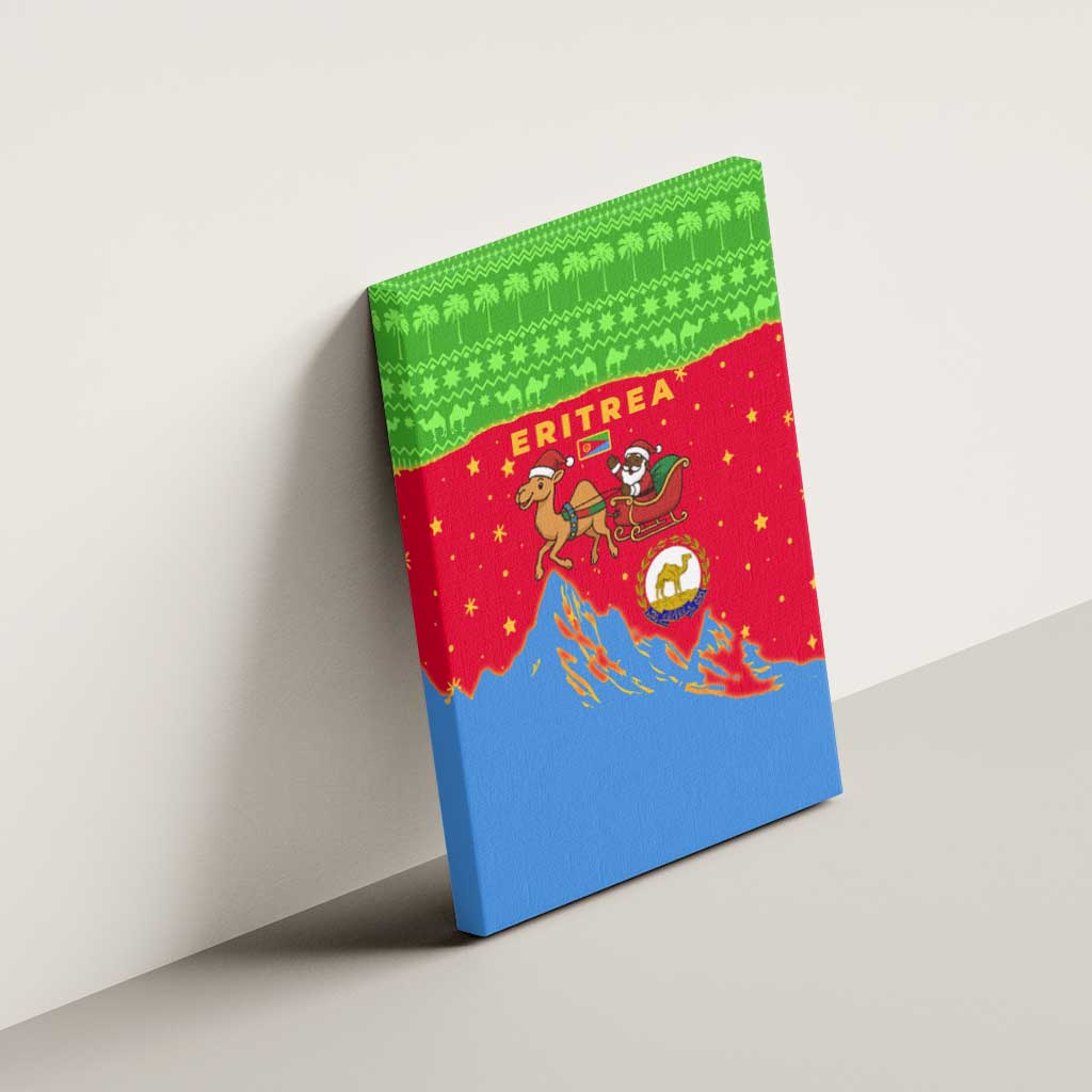 Eritrea Christmas Canvas Wall Art with Santa Claus Camel Sleigh National Emblem and Red Green Blue Pattern - Wonder Print Shop