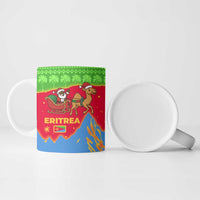 Eritrea Christmas Ceramic Mug with Santa Claus Camel Sleigh National Emblem and Red Green Blue Pattern - Wonder Print Shop
