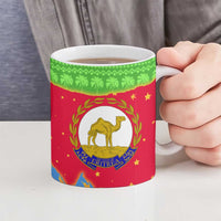 Eritrea Christmas Ceramic Mug with Santa Claus Camel Sleigh National Emblem and Red Green Blue Pattern - Wonder Print Shop