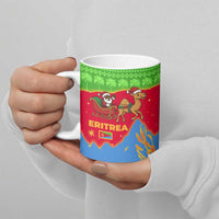Eritrea Christmas Ceramic Mug with Santa Claus Camel Sleigh National Emblem and Red Green Blue Pattern - Wonder Print Shop