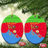 Eritrea Christmas Ceramic Ornament with Santa Claus Camel Sleigh National Emblem and Red Green Blue Pattern - Wonder Print Shop