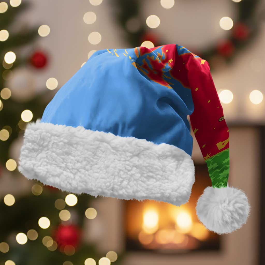 Eritrea Christmas Santa Hat with Santa Claus Camel Sleigh National Emblem and Red Green Blue Pattern - Wonder Print Shop