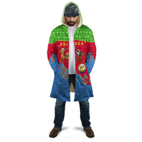 Eritrea Christmas Cloak with Santa Claus Camel Sleigh National Emblem and Red Green Blue Pattern - Wonder Print Shop