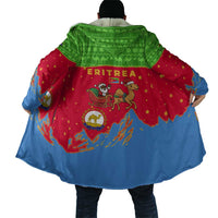 Eritrea Christmas Cloak with Santa Claus Camel Sleigh National Emblem and Red Green Blue Pattern - Wonder Print Shop
