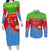 Eritrea Christmas Couples Matching Long Sleeve Bodycon Dress and Long Sleeve Button Shirt with Santa Claus Camel Sleigh National Emblem and Red Green Blue Pattern - Wonder Print Shop