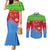 Eritrea Christmas Couples Matching Mermaid Dress and Long Sleeve Button Shirt with Santa Claus Camel Sleigh National Emblem and Red Green Blue Pattern - Wonder Print Shop