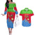 Eritrea Christmas Couples Matching Off The Shoulder Long Sleeve Dress and Hawaiian Shirt with Santa Claus Camel Sleigh National Emblem and Red Green Blue Pattern - Wonder Print Shop