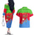 Eritrea Christmas Couples Matching Off The Shoulder Long Sleeve Dress and Hawaiian Shirt with Santa Claus Camel Sleigh National Emblem and Red Green Blue Pattern - Wonder Print Shop