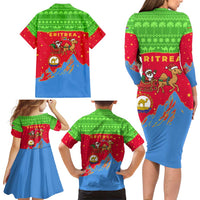 Eritrea Christmas Family Matching Long Sleeve Bodycon Dress and Hawaiian Shirt with Santa Claus Camel Sleigh National Emblem and Red Green Blue Pattern - Wonder Print Shop