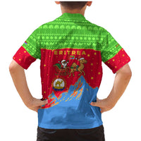 Eritrea Christmas Family Matching Mermaid Dress and Hawaiian Shirt with Santa Claus Camel Sleigh National Emblem and Red Green Blue Pattern - Wonder Print Shop