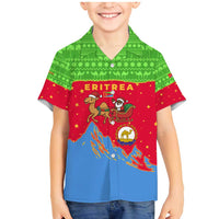 Eritrea Christmas Family Matching Mermaid Dress and Hawaiian Shirt with Santa Claus Camel Sleigh National Emblem and Red Green Blue Pattern - Wonder Print Shop