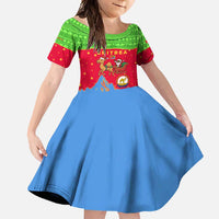 Eritrea Christmas Family Matching Off Shoulder Maxi Dress and Hawaiian Shirt with Santa Claus Camel Sleigh National Emblem and Red Green Blue Pattern - Wonder Print Shop