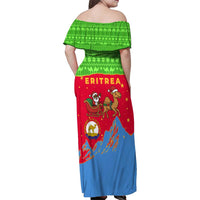 Eritrea Christmas Family Matching Off Shoulder Maxi Dress and Hawaiian Shirt with Santa Claus Camel Sleigh National Emblem and Red Green Blue Pattern - Wonder Print Shop