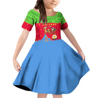 Eritrea Christmas Family Matching Off Shoulder Short Dress and Hawaiian Shirt with Santa Claus Camel Sleigh National Emblem and Red Green Blue Pattern - Wonder Print Shop