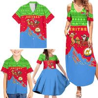 Eritrea Christmas Family Matching Summer Maxi Dress and Hawaiian Shirt with Santa Claus Camel Sleigh National Emblem and Red Green Blue Pattern - Wonder Print Shop