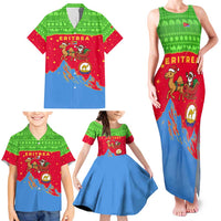 Eritrea Christmas Family Matching Tank Maxi Dress and Hawaiian Shirt with Santa Claus Camel Sleigh National Emblem and Red Green Blue Pattern - Wonder Print Shop