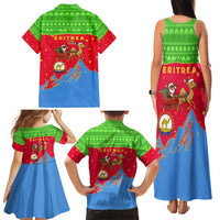 Eritrea Christmas Family Matching Tank Maxi Dress and Hawaiian Shirt with Santa Claus Camel Sleigh National Emblem and Red Green Blue Pattern - Wonder Print Shop