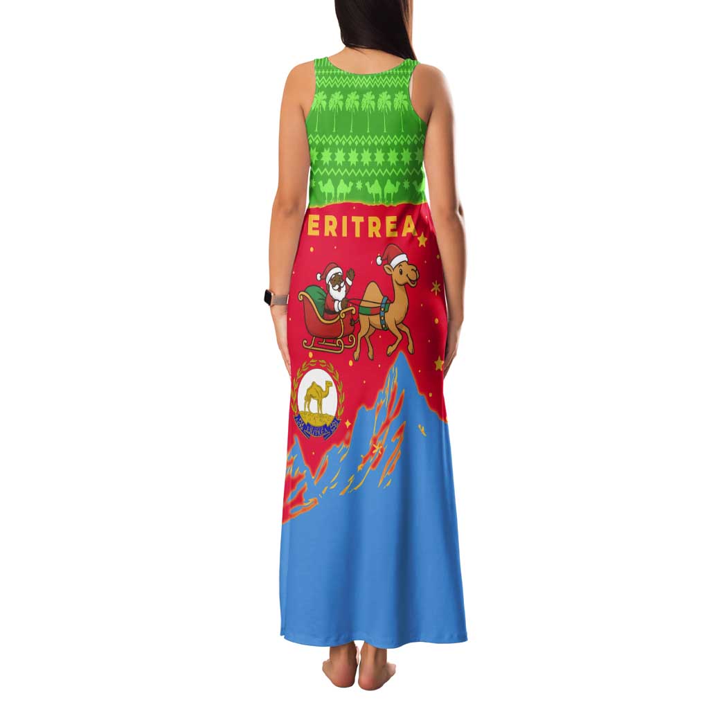 Eritrea Christmas Family Matching Tank Maxi Dress and Hawaiian Shirt with Santa Claus Camel Sleigh National Emblem and Red Green Blue Pattern - Wonder Print Shop