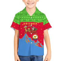 Eritrea Christmas Family Matching Tank Maxi Dress and Hawaiian Shirt with Santa Claus Camel Sleigh National Emblem and Red Green Blue Pattern - Wonder Print Shop