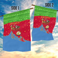Eritrea Christmas Garden Flag with Santa Claus Camel Sleigh National Emblem and Red Green Blue Pattern - Wonder Print Shop