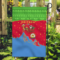 Eritrea Christmas Garden Flag with Santa Claus Camel Sleigh National Emblem and Red Green Blue Pattern - Wonder Print Shop