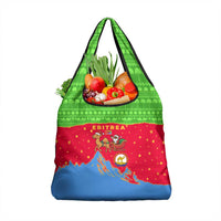 Eritrea Christmas Grocery Bag with Santa Claus Camel Sleigh National Emblem and Red Green Blue Pattern - Wonder Print Shop