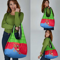 Eritrea Christmas Grocery Bag with Santa Claus Camel Sleigh National Emblem and Red Green Blue Pattern - Wonder Print Shop