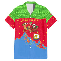 Eritrea Christmas Hawaiian Shirt with Santa Claus Camel Sleigh National Emblem and Red Green Blue Pattern - Wonder Print Shop