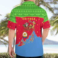 Eritrea Christmas Hawaiian Shirt with Santa Claus Camel Sleigh National Emblem and Red Green Blue Pattern - Wonder Print Shop