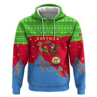 Eritrea Christmas Hoodie with Santa Claus Camel Sleigh National Emblem and Red Green Blue Pattern - Wonder Print Shop