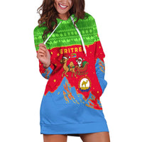 Eritrea Christmas Hoodie Dress with Santa Claus Camel Sleigh National Emblem and Red Green Blue Pattern - Wonder Print Shop