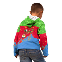 Eritrea Christmas Kid Hoodie with Santa Claus Camel Sleigh National Emblem and Red Green Blue Pattern - Wonder Print Shop