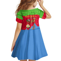 Eritrea Christmas Kid Short Sleeve Dress with Santa Claus Camel Sleigh National Emblem and Red Green Blue Pattern - Wonder Print Shop