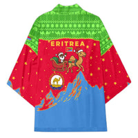 Eritrea Christmas Kimono with Santa Claus Camel Sleigh National Emblem and Red Green Blue Pattern - Wonder Print Shop