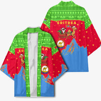 Eritrea Christmas Kimono with Santa Claus Camel Sleigh National Emblem and Red Green Blue Pattern - Wonder Print Shop