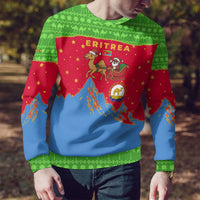 Eritrea Christmas Ugly Christmas Sweater with Santa Claus Camel Sleigh National Emblem and Red Green Blue Pattern - Wonder Print Shop