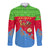 Eritrea Christmas Long Sleeve Button Shirt with Santa Claus Camel Sleigh National Emblem and Red Green Blue Pattern - Wonder Print Shop