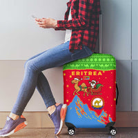 Eritrea Christmas Luggage Cover with Santa Claus Camel Sleigh National Emblem and Red Green Blue Pattern - Wonder Print Shop