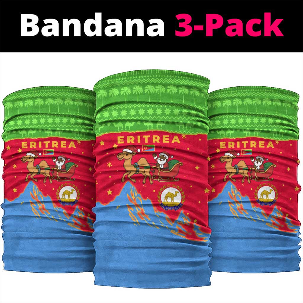 Eritrea Christmas Neck Gaiter with Santa Claus Camel Sleigh National Emblem and Red Green Blue Pattern - Wonder Print Shop